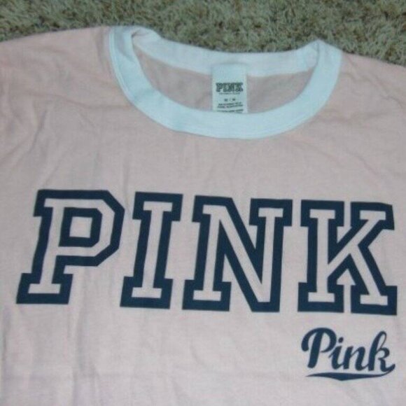 Womens Victorias Secret PINK Shirt Medium Logo Pink Short Sleeve Tee Top - Picture 2 of 3